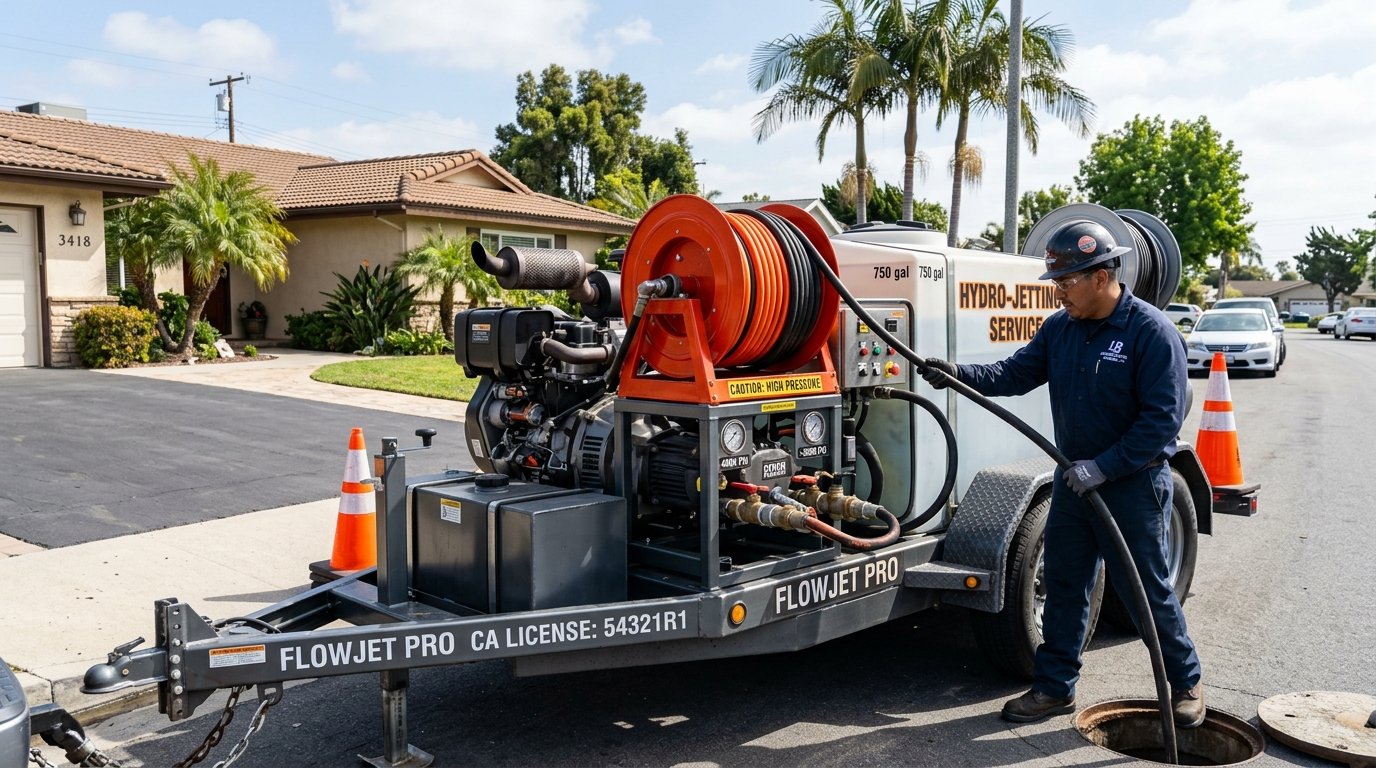 Trailer mounted hydro jetting equipment for Long Beach sewer line clearing
