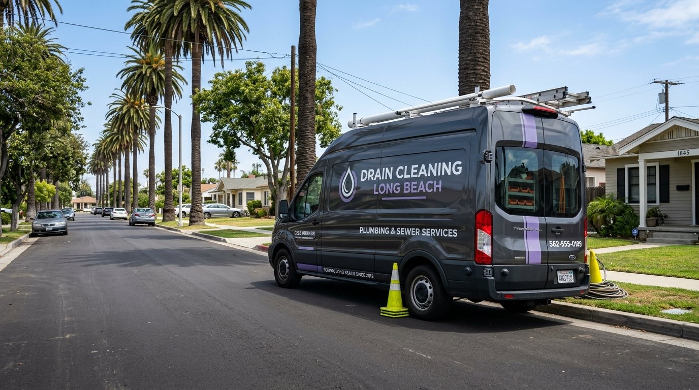 Drain Cleaning Long Beach mobile service truck with jetting equipment